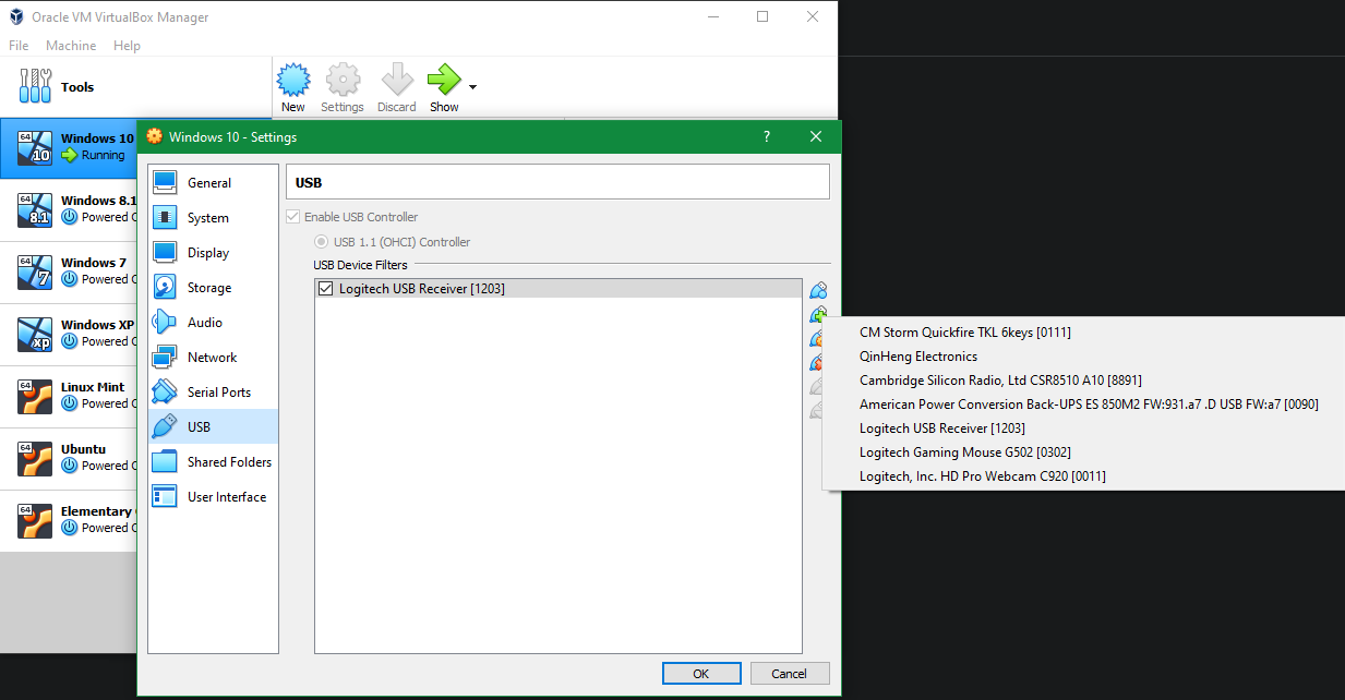 VirtualBox USB Filter