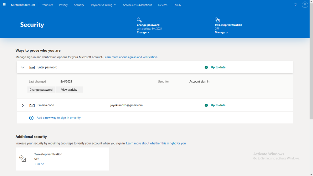 Skype 2SV click Manage or Turn on