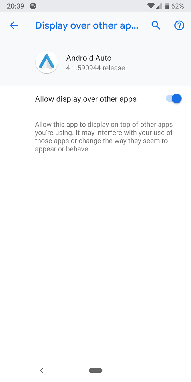 Отключение разрешения «Отображать поверх»