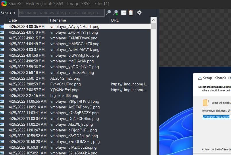 Окно History в ShareX