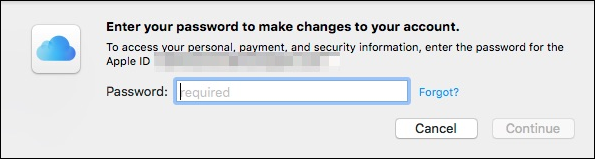 Запрос пароля iCloud