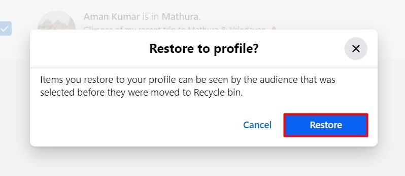 Restore again on Facebook.