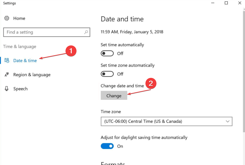 Параметры «Дата и время» в Windows