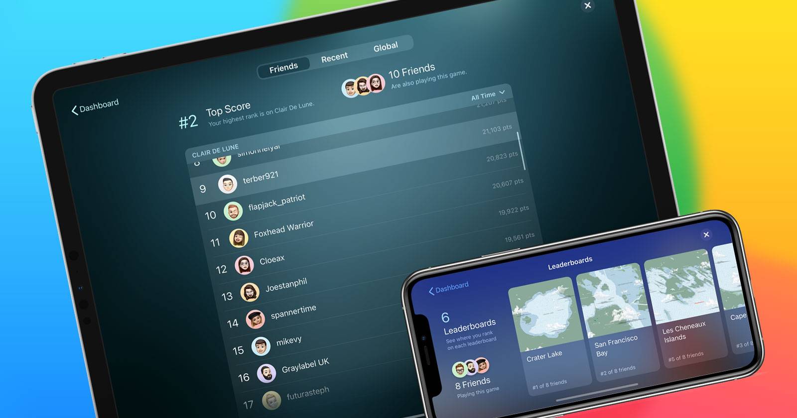 Изображение профиля Game Center на устройстве Apple