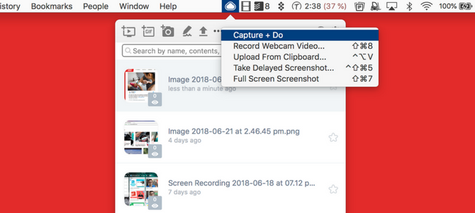 Библиотека захватов в CloudApp с миниатюрами и кнопками управления