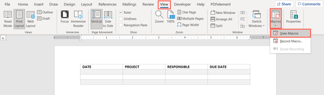 Выберите Просмотреть макросы