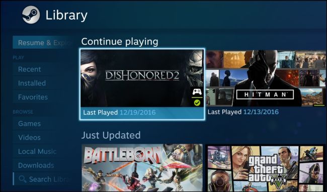Выбор игры в библиотеке Big Picture Mode
