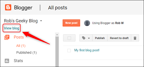 Опция View Blog для просмотра блога