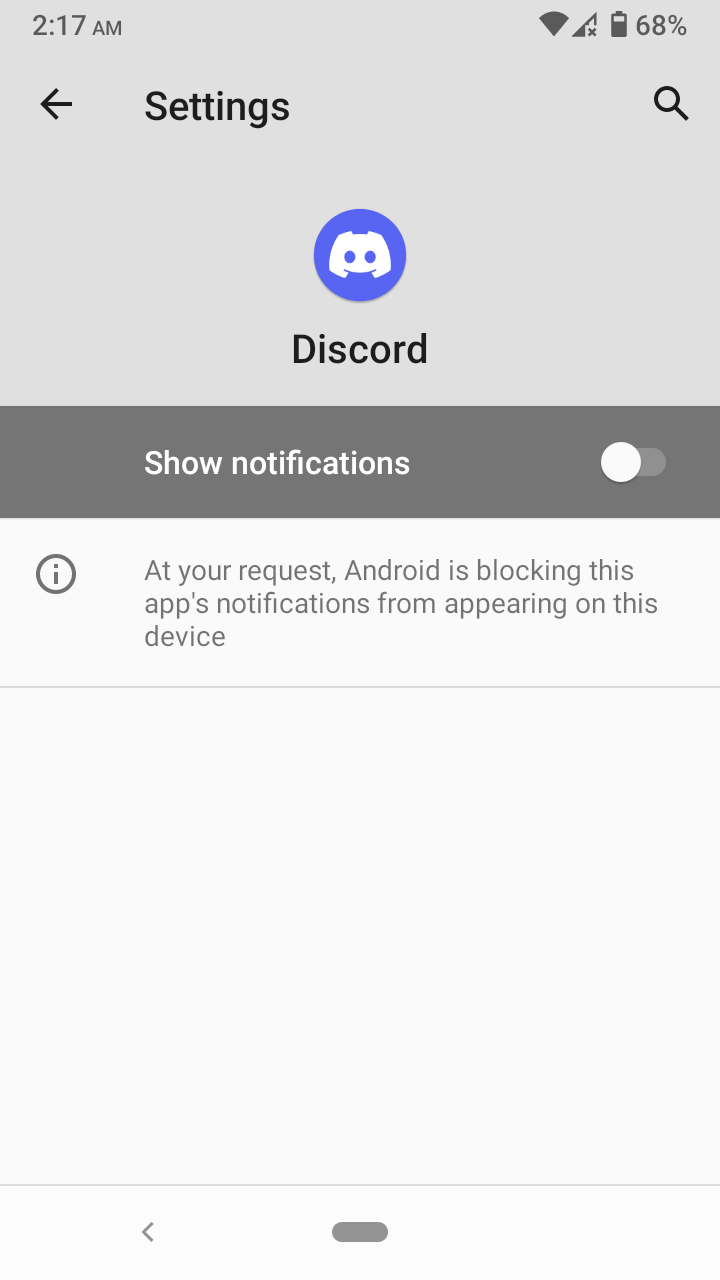 Уведомления отключены в системе Android