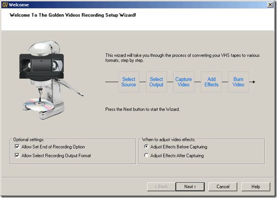 Мастер создания записи: выбор устройства и параметров