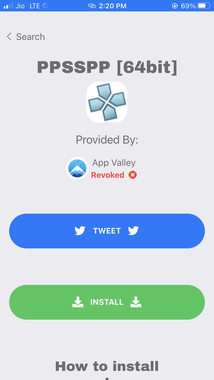 Прогресс установки PPSSPP на iPhone