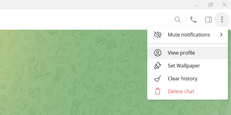 Окно профиля контакта в Telegram на рабочем столе