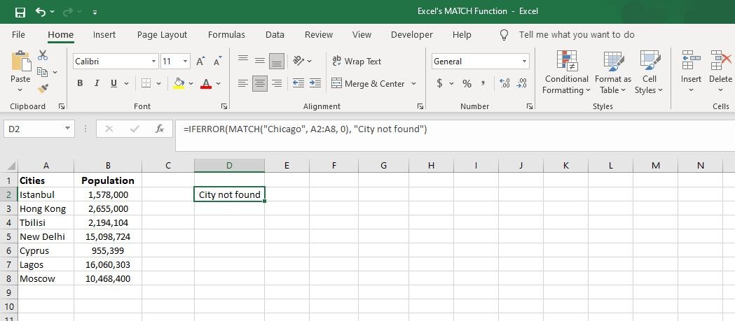Обработка ошибок в MATCH с помощью IFERROR