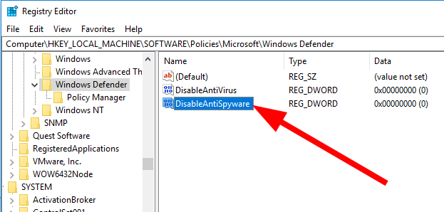 Ключ DisableAntiVirus в реестре