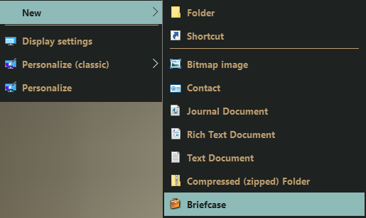 Создание новой папки Briefcase в Windows 7