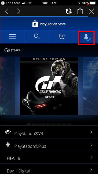 Значок аккаунта в правом верхнем углу PlayStation App