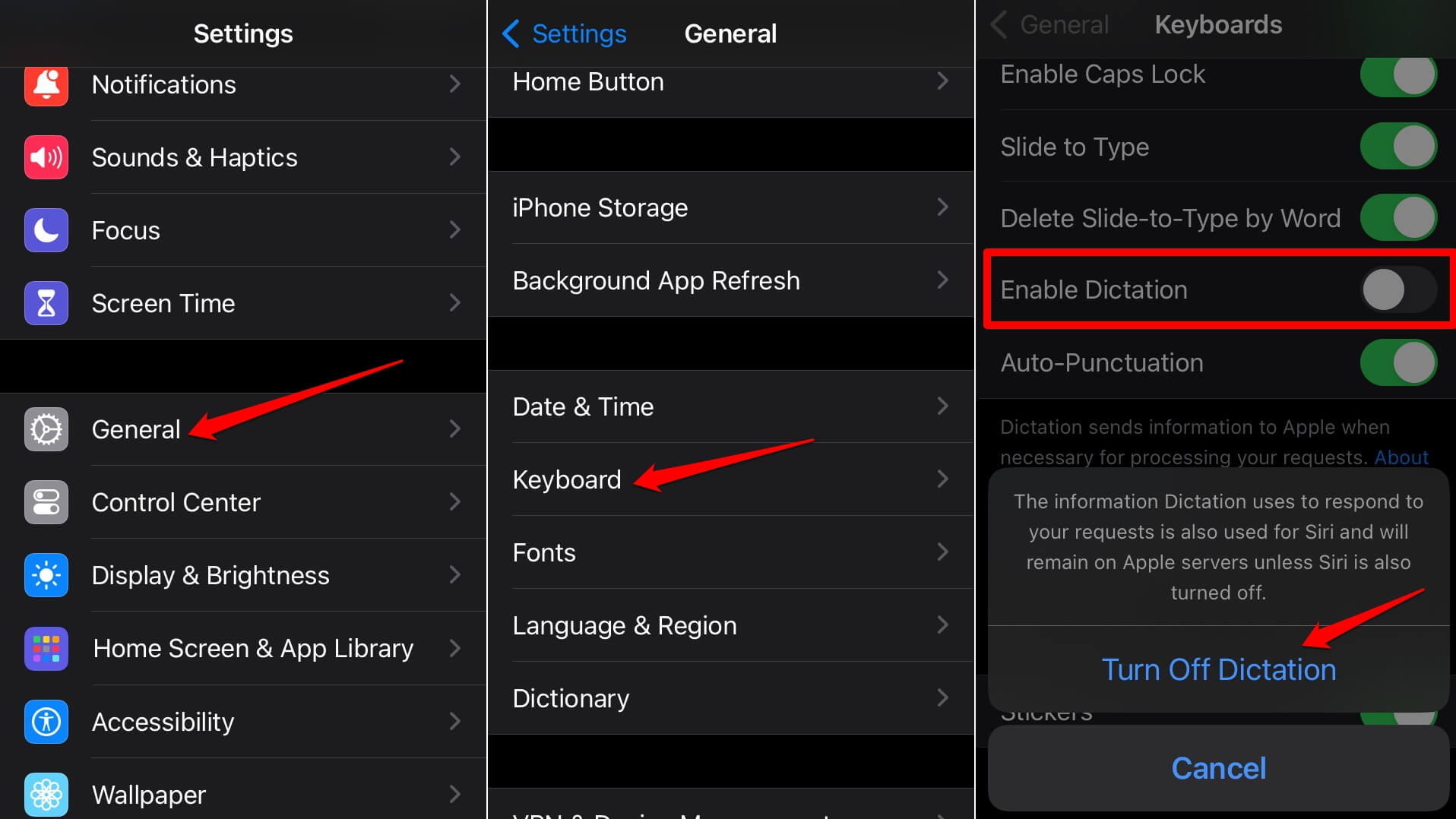 Отключение диктовки в настройках клавиатуры iPhone