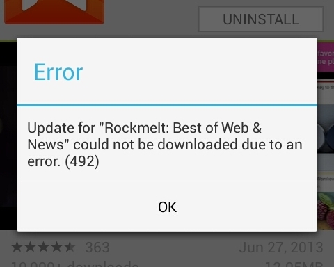 Google Play Error 492