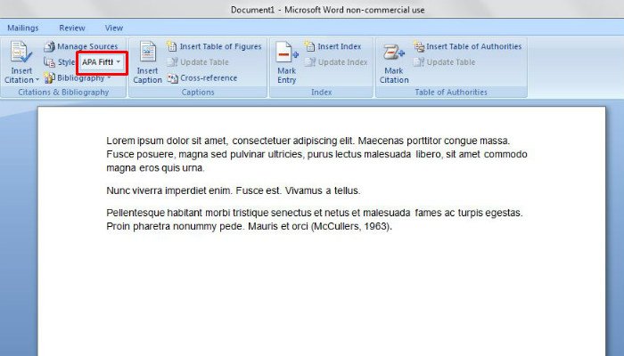 Скриншот: выпадающий список выбора стиля цитирования в Word