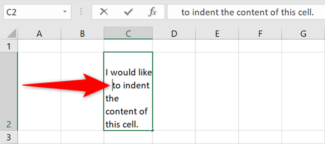 Используйте пробелы, чтобы создать отступ в строке внутри ячейки.