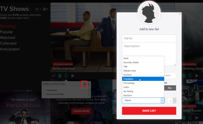 Создание персонального списка в Trakt