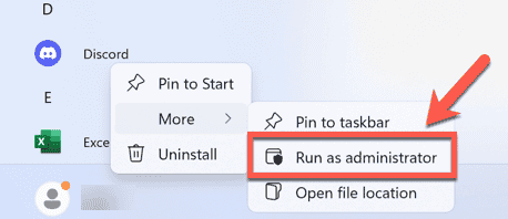 Запуск Discord от имени администратора (контекстное меню)