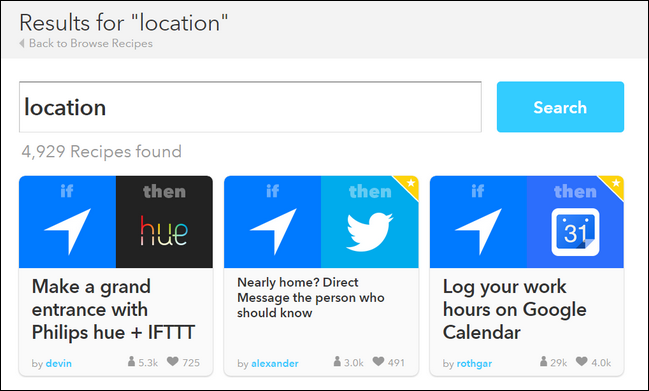 Поиск рецептов IFTTT по местоположению
