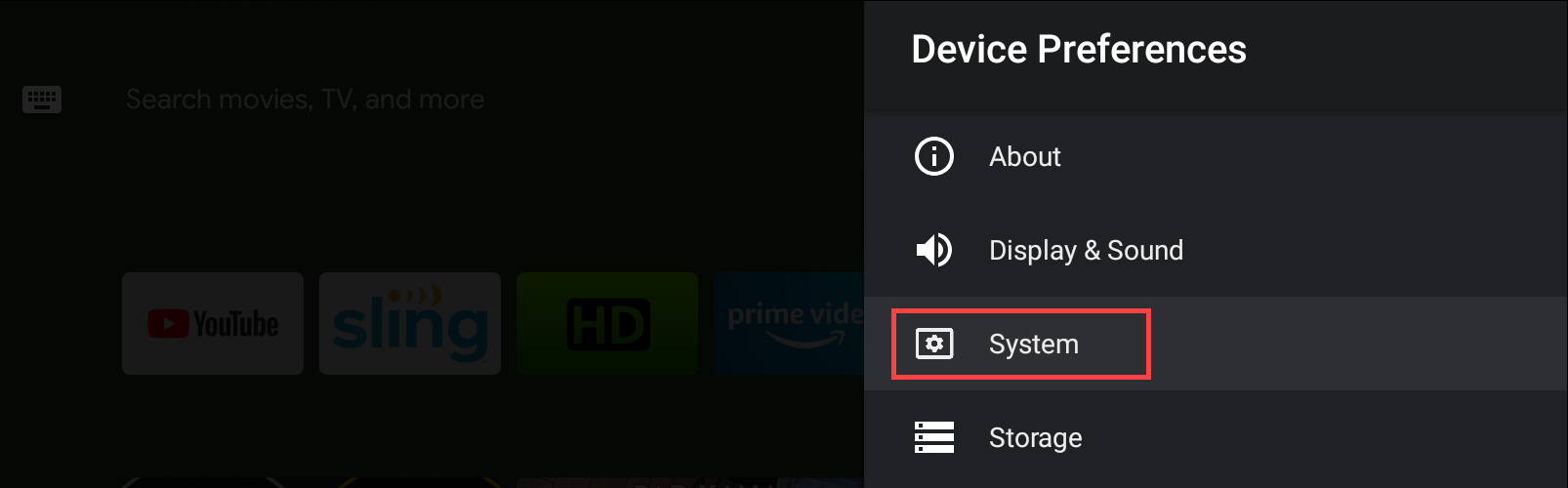 Системные настройки Android TV