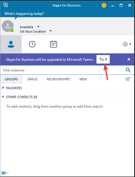 Кнопка «Попробовать сейчас» в клиенте Microsoft Teams