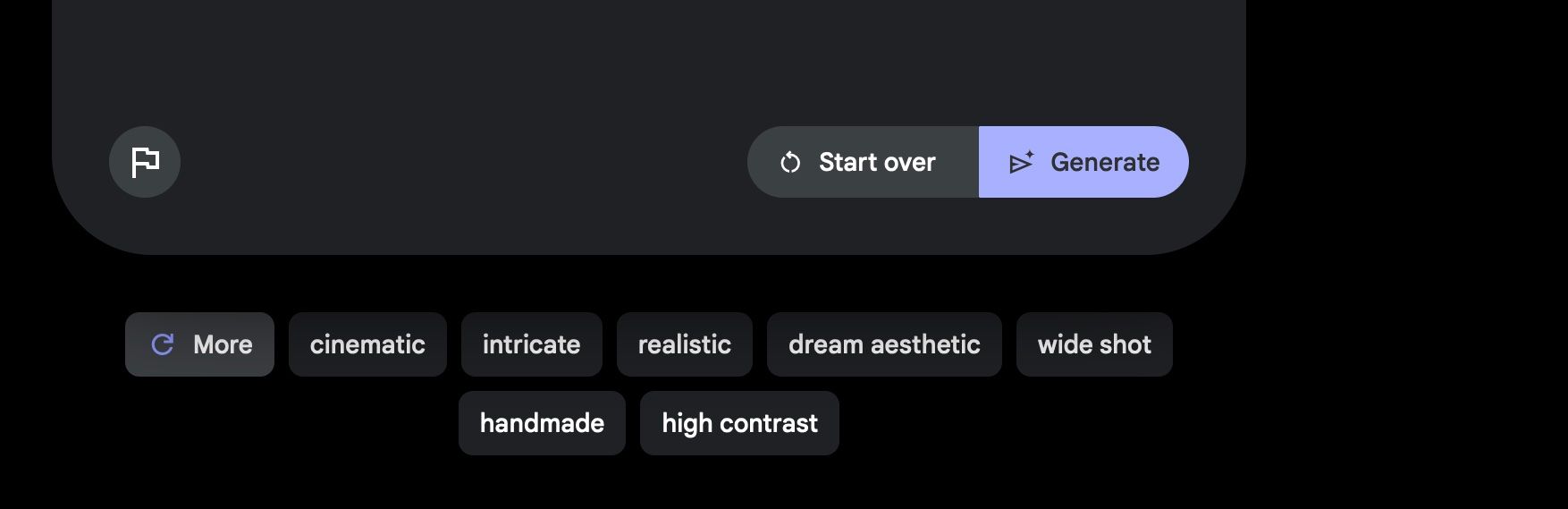 Крупный план ключевых слов под полем ввода в ImageFX