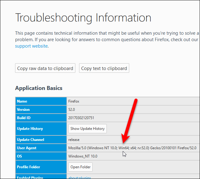 User Agent показывает Win64 — Firefox 64‑bit