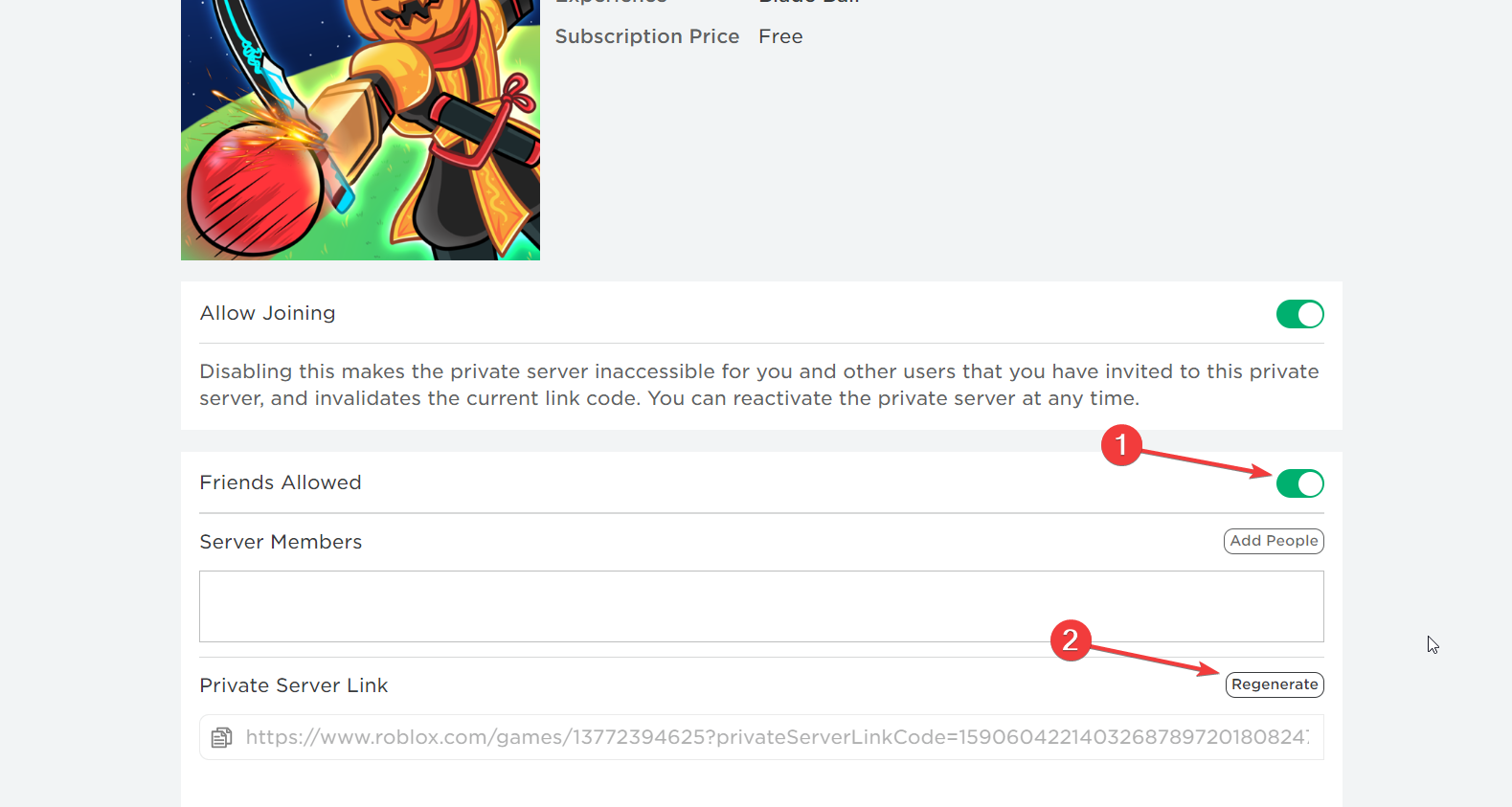 Переключатель Разрешить друзьям в настройках приватного сервера