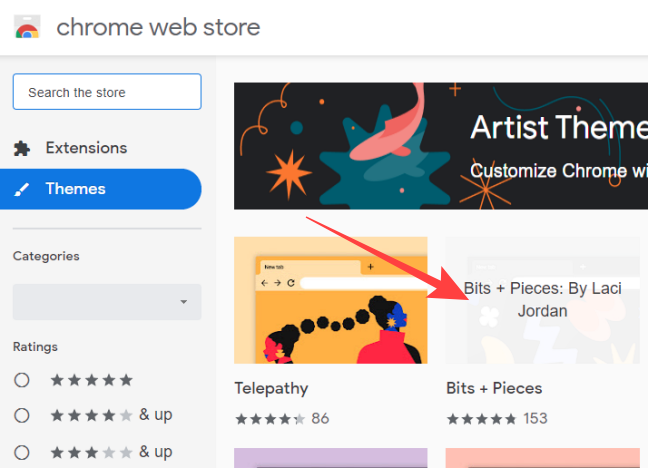 Откройте миниатюру темы в Chrome Web Store