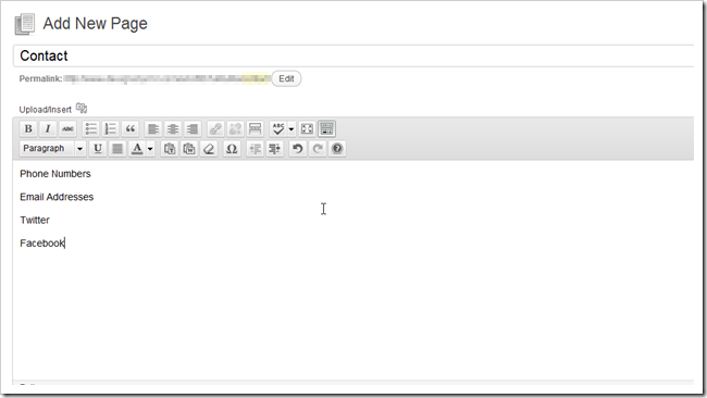 Добавление новой страницы в WordPress: Pages → Add New