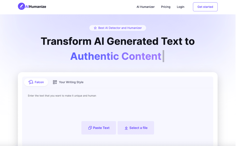 Интерфейс AIHumanize с опцией анализа стиля конкретного автора