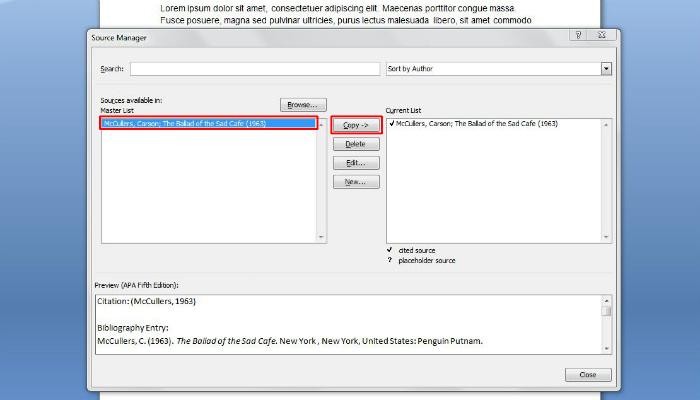 Скриншот: окно Manage Sources с колонками Master List и Current List