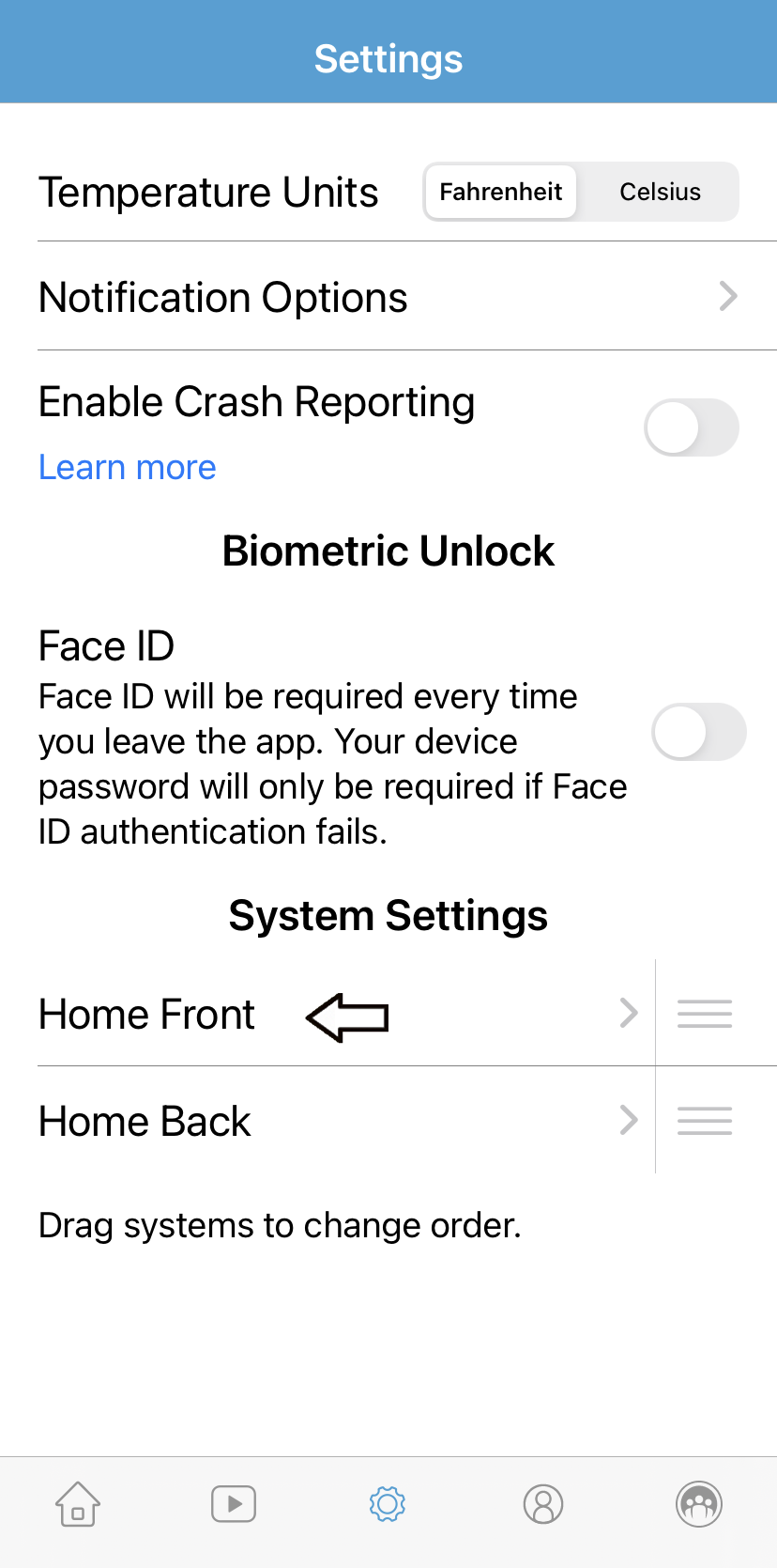 Выбор камеры в параметрах системы Blink