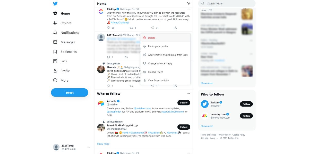 Инструкция по удалению твитов через интерфейс Twitter