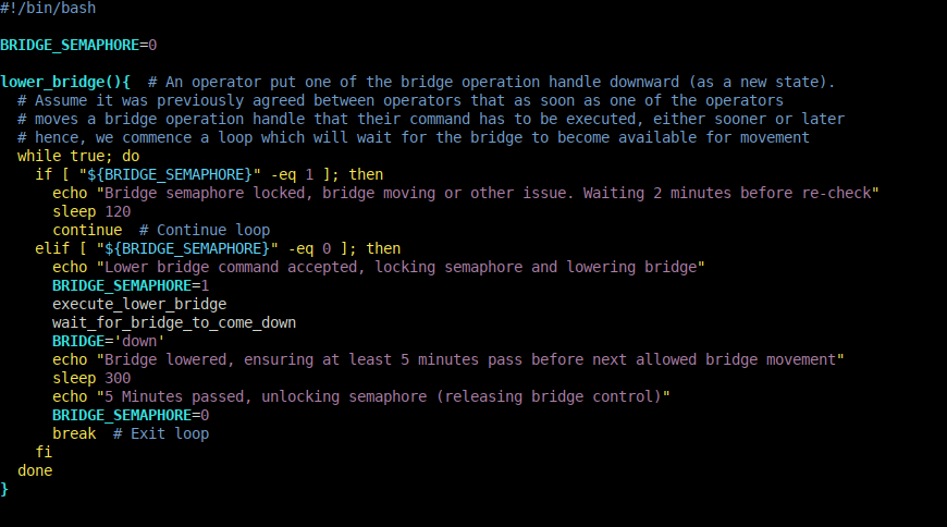 Пример реализации семафора в Bash: диаграмма функций и вызовов