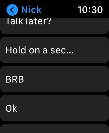Apple Watch default replies list