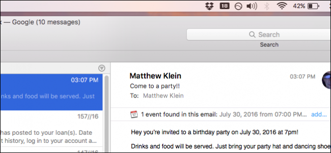 Отключить предложения контактов и событий в Apple Mail