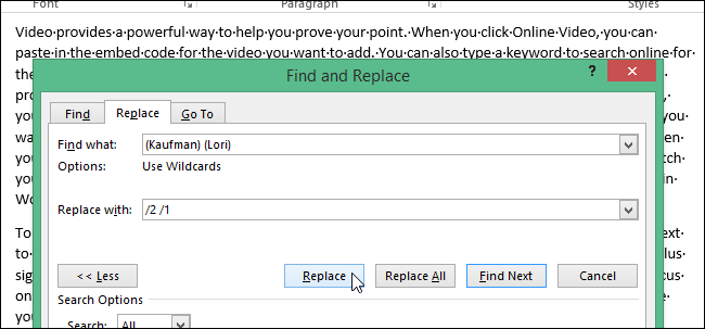Перестановка имени и фамилии с помощью ссылок на группы