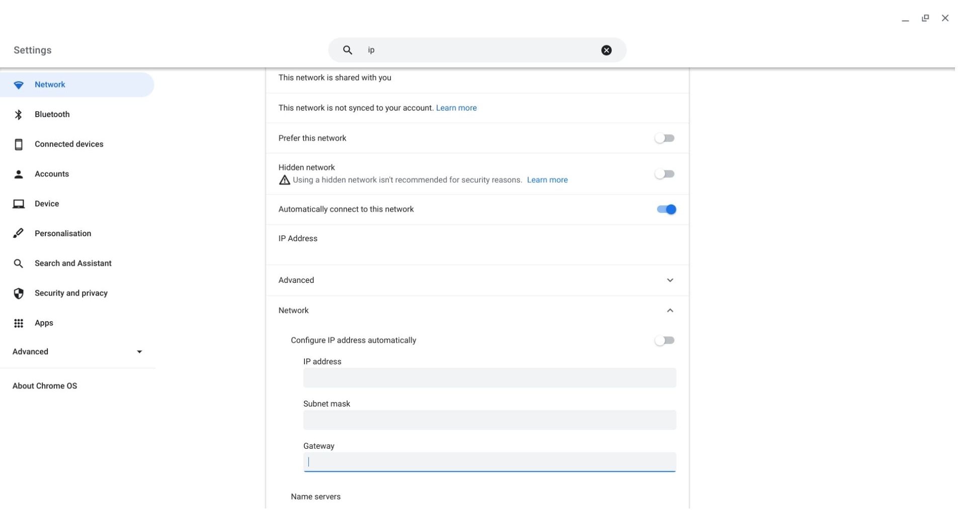 chromebook ip configuration screenshot