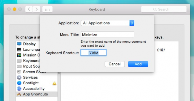 Изменение системного сочетания для Свернуть