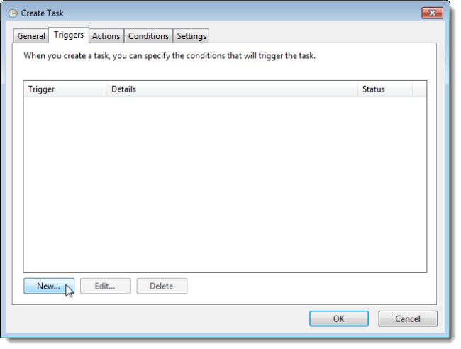 Диалог New Trigger — пример настройки повторения