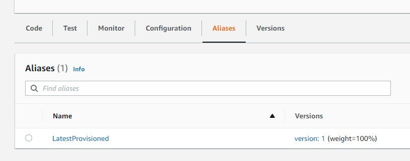Настройка алиаса в консоли Lambda