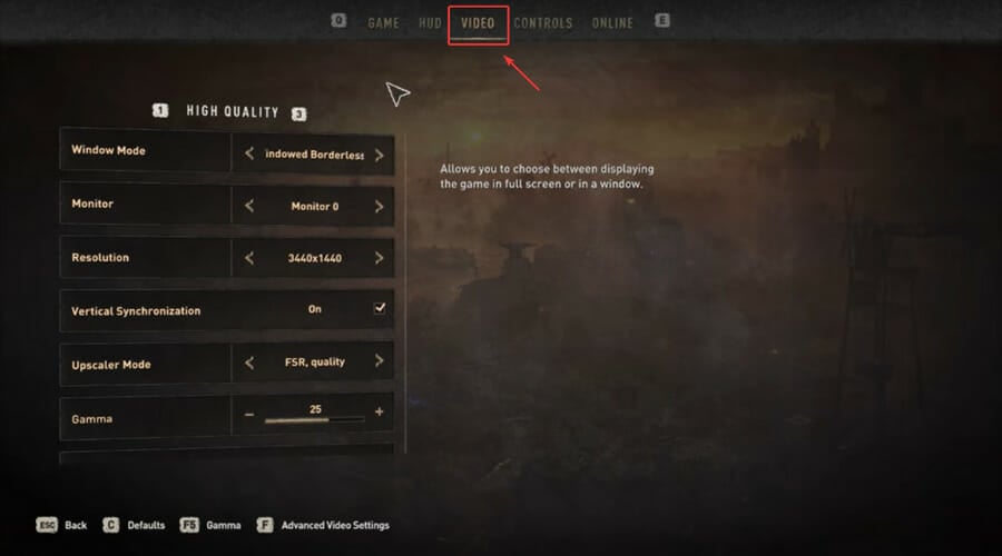 Параметры видео в Dying Light 2