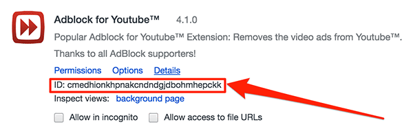 Выделенный ID расширения в Chrome