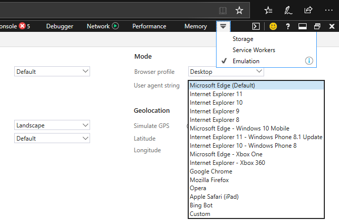 Смена user agent в Edge