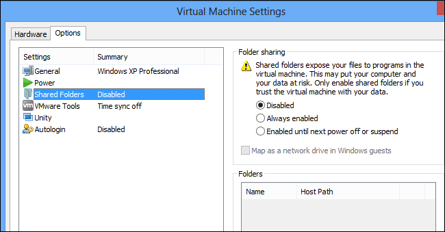 Настройка общих папок в VMware Player